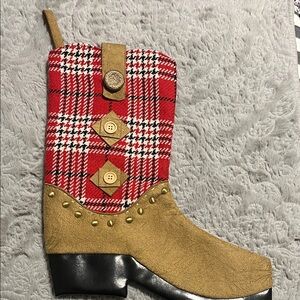 Plaid Red and Tan Boot Decor
